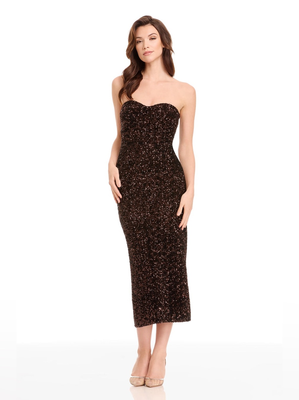 NEW Dress the Population Vada Strapless Sequin Midi Dress, XXL